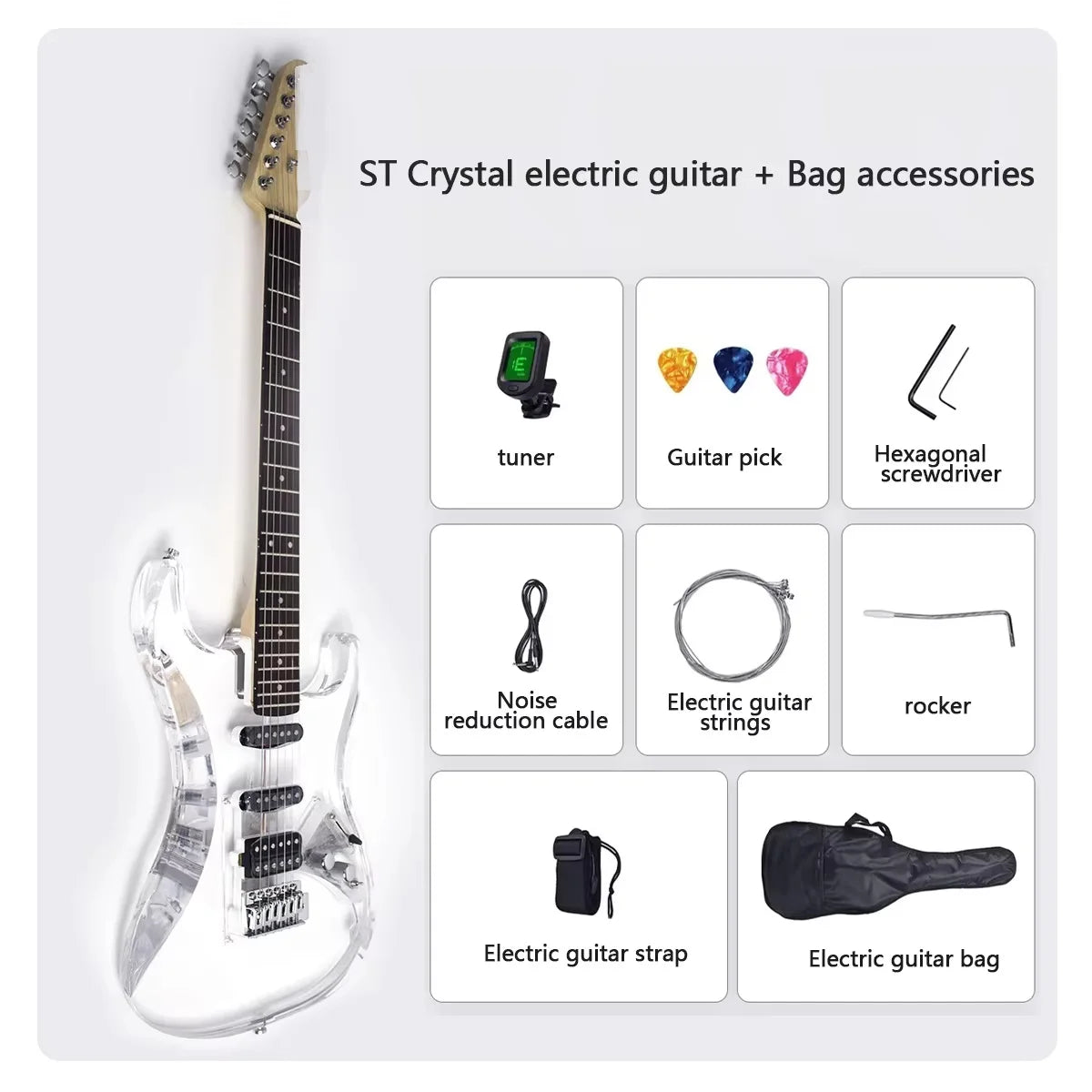 High Quality OEM Electric Guitar Single Double ST 39-Inch Entry-Level Acrylic/Wood 6 Strings ST Electric Guitar for Beginner