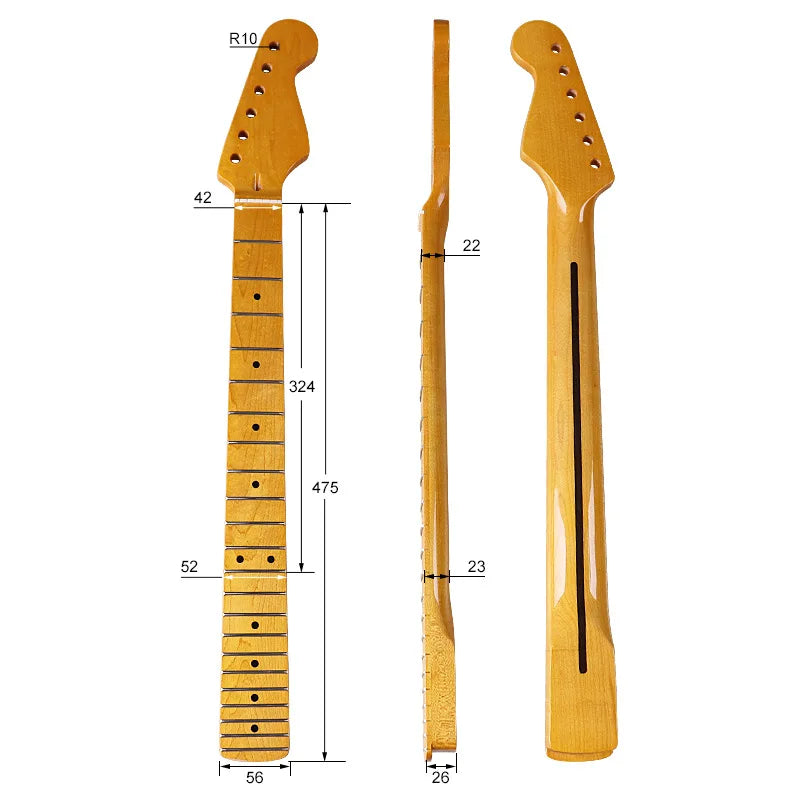 ST Right-Hand Electric Guitar with 22 Pins Maple Handle Light Yellow Light Matte Finish Black Strip Back